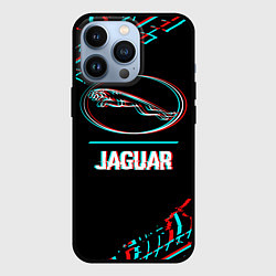 Чехол для iPhone 13 Pro Значок Jaguar в стиле glitch на темном фоне, цвет: 3D-черный