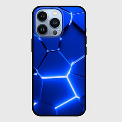Чехол для iPhone 13 Pro Синие неоновые геометрические плиты, цвет: 3D-черный