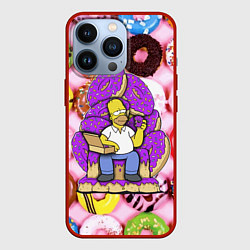 Чехол для iPhone 13 Pro Гомер Симпсон в окружении пончиков, цвет: 3D-красный