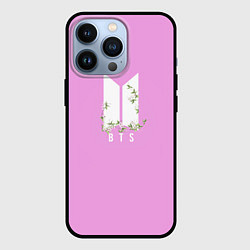 Чехол для iPhone 13 Pro BTS White Flowers, цвет: 3D-черный