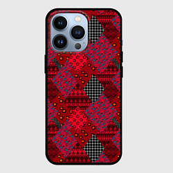 Чехол для iPhone 13 Pro Красный лоскутный узор пэчворк, цвет: 3D-черный