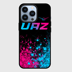 Чехол для iPhone 13 Pro UAZ - neon gradient: символ сверху, цвет: 3D-черный