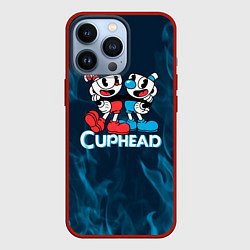 Чехол для iPhone 13 Pro Cuphead синий огонь, цвет: 3D-красный