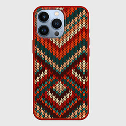Чехол для iPhone 13 Pro Вязаная ткань - текстура, цвет: 3D-красный