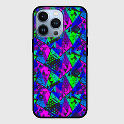 Чехол для iPhone 13 Pro Неоновый абстрактный геометрический узор, цвет: 3D-черный