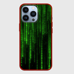 Чехол для iPhone 13 Pro Двоичный код зеленый, цвет: 3D-красный