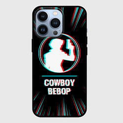 Чехол для iPhone 13 Pro Символ Cowboy Bebop в стиле glitch на темном фоне, цвет: 3D-черный
