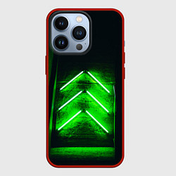 Чехол для iPhone 13 Pro Неоновые зелёные стрелки во тьме, цвет: 3D-красный