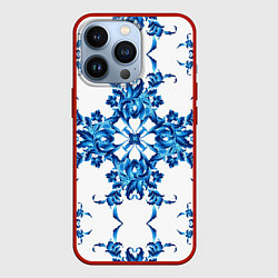Чехол для iPhone 13 Pro Гжель цветы, цвет: 3D-красный