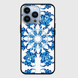Чехол для iPhone 13 Pro Гжель синий цветок, цвет: 3D-черный
