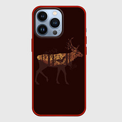 Чехол для iPhone 13 Pro Осенний лес в силуэте оленя, цвет: 3D-красный