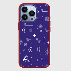 Чехол для iPhone 13 Pro Новый год олени, снежинки, ветер, цвет: 3D-красный