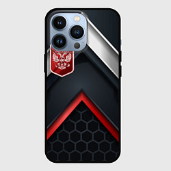Чехол для iPhone 13 Pro Герб России на объемном фоне, цвет: 3D-черный