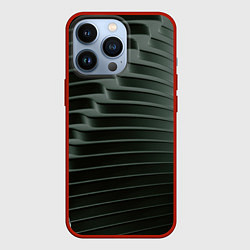 Чехол для iPhone 13 Pro Наноброня - чёрные волнообразные пластины, цвет: 3D-красный