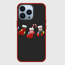 Чехол для iPhone 13 Pro Новогодняя композиция - Черный фон, цвет: 3D-красный