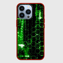Чехол для iPhone 13 Pro Зелёный программный код, цвет: 3D-красный
