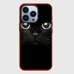 Чехол для iPhone 13 Pro Взгляд чёрного кота, цвет: 3D-красный