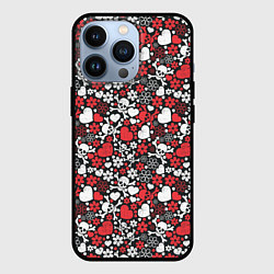 Чехол для iPhone 13 Pro Череп, сердца и цветы, цвет: 3D-черный