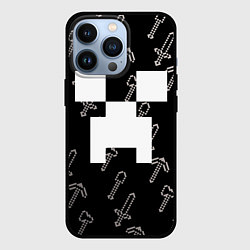 Чехол для iPhone 13 Pro Майкрафт паттерн - Криппер, цвет: 3D-черный