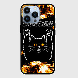 Чехол для iPhone 13 Pro Crystal Castles рок кот и огонь, цвет: 3D-черный