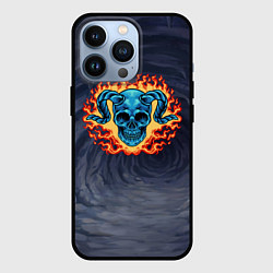 Чехол для iPhone 13 Pro Череп с рогами в огне, цвет: 3D-черный