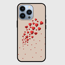 Чехол для iPhone 13 Pro Поляна из рассыпанных алых сердечек, цвет: 3D-черный