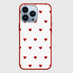 Чехол для iPhone 13 Pro Белая поляна с красными сердечками, цвет: 3D-красный