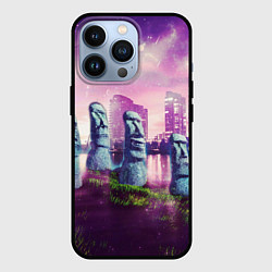 Чехол для iPhone 13 Pro Мем камень лицо - головы Моаи, цвет: 3D-черный