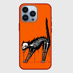 Чехол для iPhone 13 Pro Котик скелетик - Хеллоуин, цвет: 3D-красный