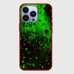 Чехол для iPhone 13 Pro Зелёные краски и вода, цвет: 3D-красный