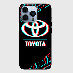 Чехол для iPhone 13 Pro Значок Toyota в стиле glitch на темном фоне, цвет: 3D-черный