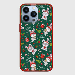 Чехол для iPhone 13 Pro Merry Christmas Rabbit 2023, цвет: 3D-красный
