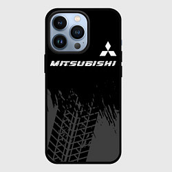 Чехол iPhone 13 Pro Mitsubishi speed на темном фоне со следами шин: си