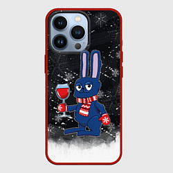 Чехол для iPhone 13 Pro Новогодний кролик с бокалом, цвет: 3D-красный