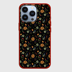 Чехол для iPhone 13 Pro Уютные растения на чёрном фоне, цвет: 3D-красный