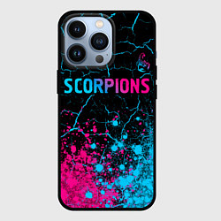 Чехол для iPhone 13 Pro Scorpions - neon gradient: символ сверху, цвет: 3D-черный