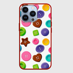 Чехол для iPhone 13 Pro Разноцветные пуговицы - паттерн, цвет: 3D-красный