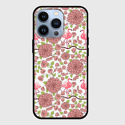 Чехол для iPhone 13 Pro Фламинго и лотосы, цвет: 3D-черный