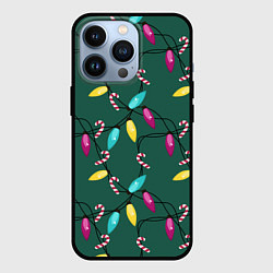 Чехол для iPhone 13 Pro Новогодняя гирлянда зеленая, цвет: 3D-черный