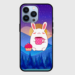 Чехол для iPhone 13 Pro Крупный заяц с кофе, цвет: 3D-черный