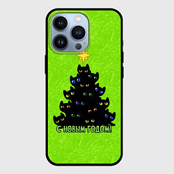 Чехол для iPhone 13 Pro С Новым годом - ёлочка из кошечек, цвет: 3D-черный