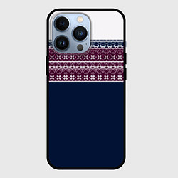 Чехол для iPhone 13 Pro Скандинавский орнамент на синем, бордовом фоне, цвет: 3D-черный