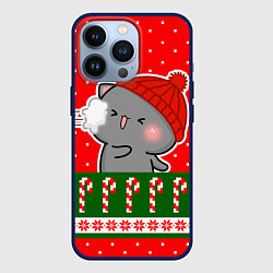 Чехол для iPhone 13 Pro Серый котик - играет в снежки, цвет: 3D-тёмно-синий