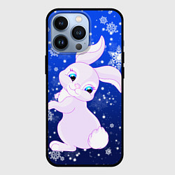 Чехол для iPhone 13 Pro Кролик на фоне снежинок, цвет: 3D-черный