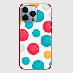 Чехол для iPhone 13 Pro Белый фон и абстрактные разноцветные объёмные окру, цвет: 3D-красный
