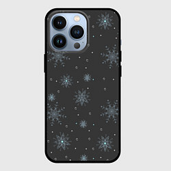 Чехол для iPhone 13 Pro Новогодние снежинки на сером фоне, цвет: 3D-черный