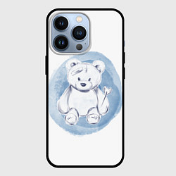 Чехол iPhone 13 Pro Игрушечный мишка на акварельном голубом фоне