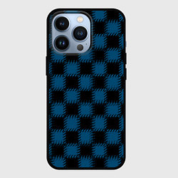 Чехол iPhone 13 Pro Черно синий узор в клетку