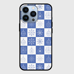 Чехол для iPhone 13 Pro Сине-белые квадраты со снежинками, цвет: 3D-черный