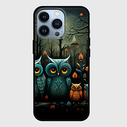 Чехол для iPhone 13 Pro Совы в стиле Folk Art, цвет: 3D-черный